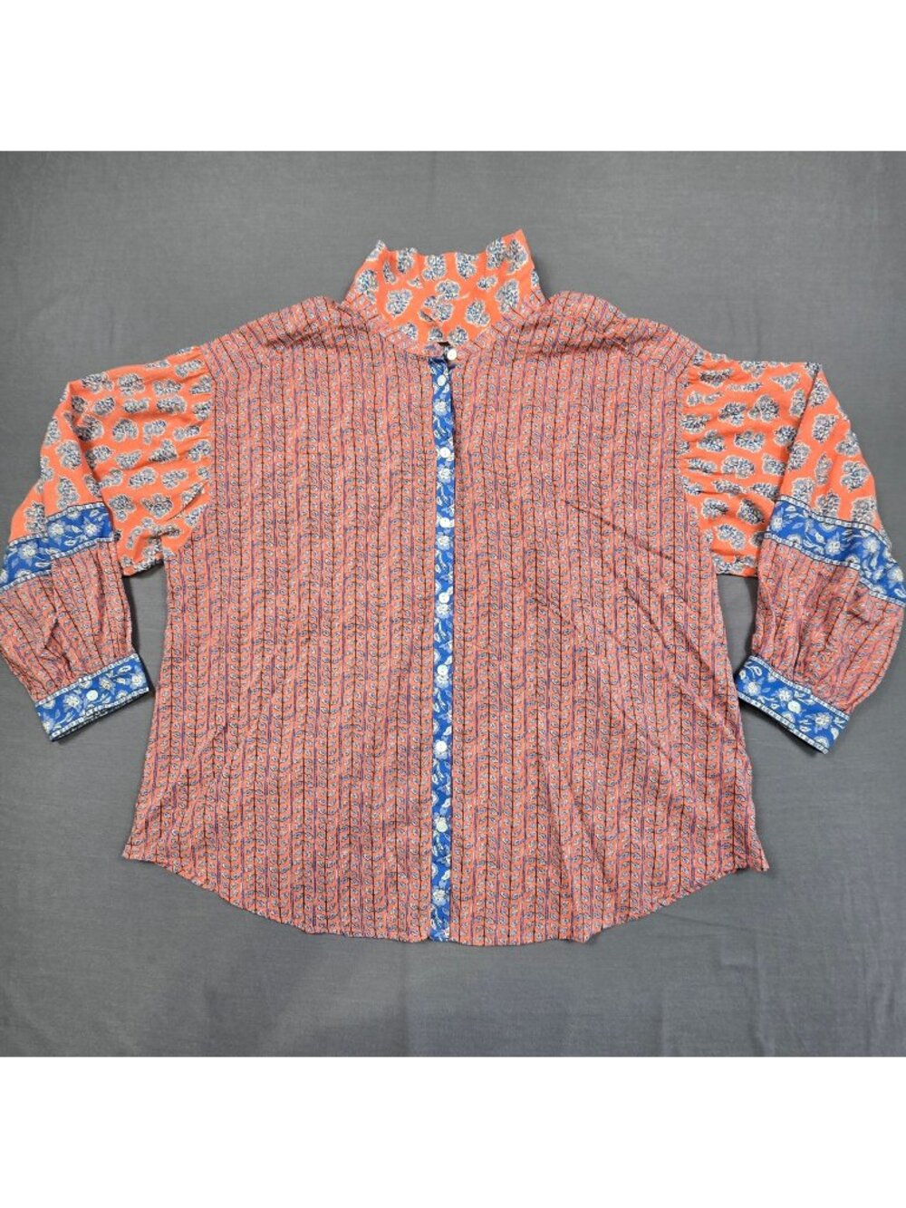 Pure Jill XL Womens Organic Cotton Blouse Multicolor Coral Blue Boho